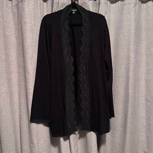 Black Cardigan with sparkly scalloped edging | Cable & Gauge | Plus size 2x